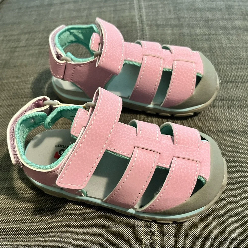 See Kai Run Pink and Gray Sandals with Velcro Closure - Picture 2 of 3